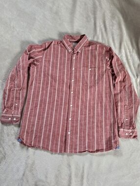 L.L. Bean Mens M-tall Red Striped Button-Down Shirt